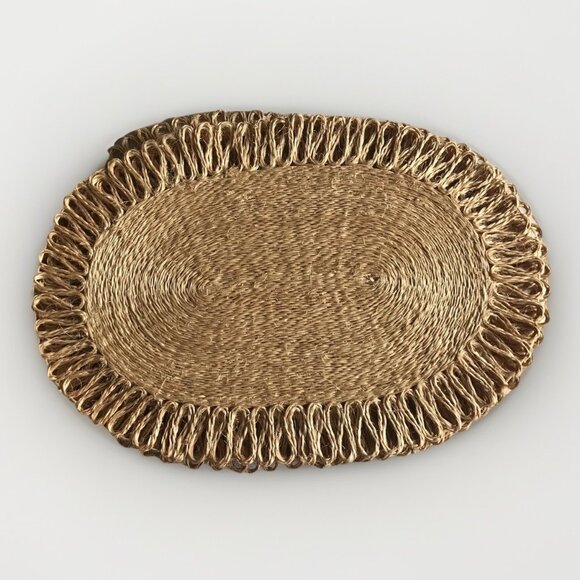 Set Of 4 Oval Handwoven Jute Placemats Looped Boarder Farmhouse Boho Coastal - Picture 1 of 5